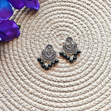 Black Beads With Flowers Oxidized Pendant Necklace