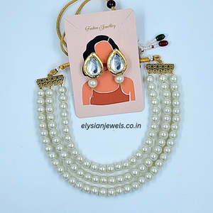 Kundan Earring With Pearl Beads Necklace