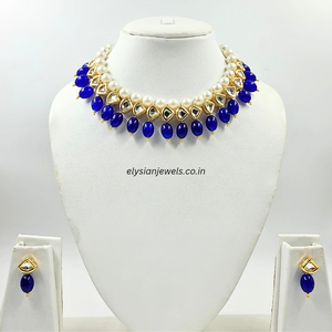 Pearl With Blue Beads Kundan Necklace