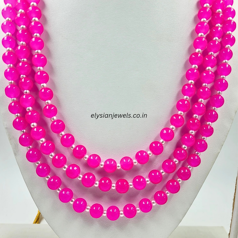 Three layer Pink Beads Necklace