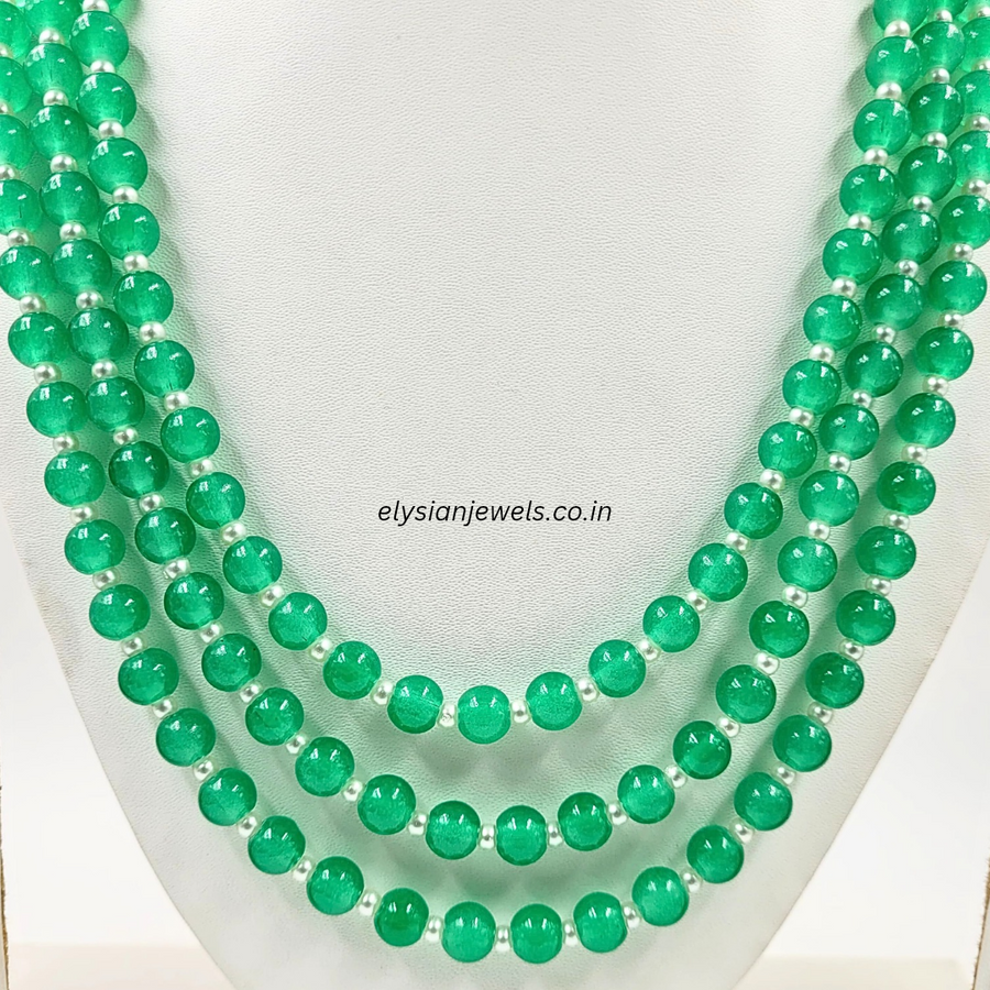 Three layer Pastel Green Beads Necklace