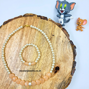 Pastel Peech Colour Matte Finish Heart Beads With Pearl Kids Necklace