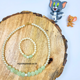 Pastel Green Matte Finish Heart Beads With Pearl Kids Necklace