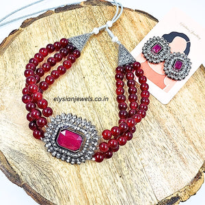 Maroon Beads Chokar With Kundan Necklace
