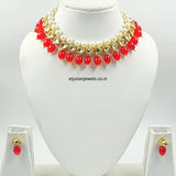 Pearl With Red Beads Kundan Necklace