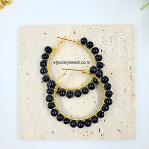 Black Beads Hoop Earring