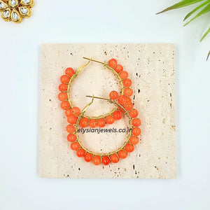 Orange Beads Hoop Earring