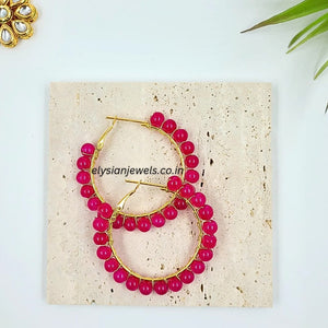 Magenta Beads Hoop Earring