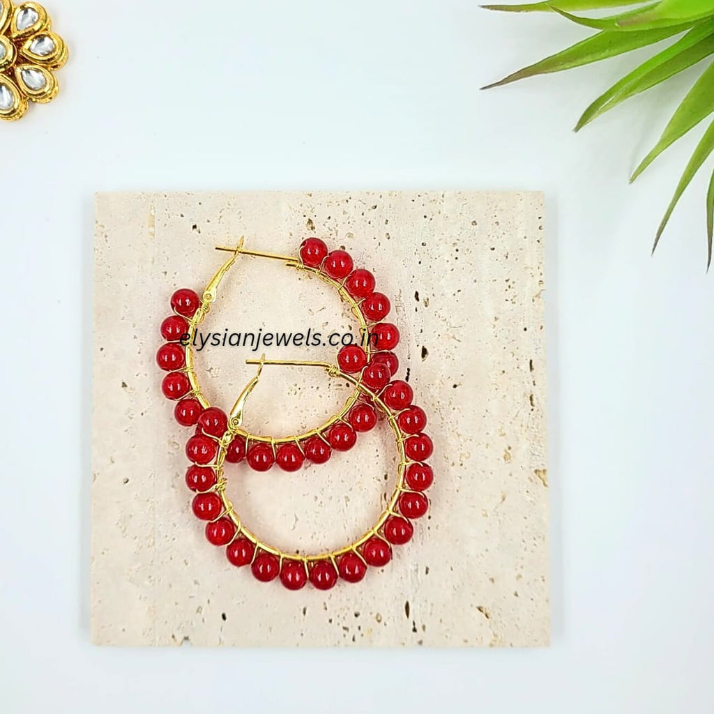 Maroon Beads Hoop Earring