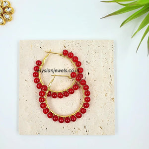 Maroon Beads Hoop Earring