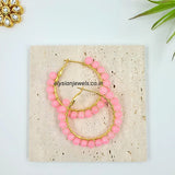 Pink Beads Hoop Earring