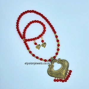 Red Beads With Antique Pendant Necklace