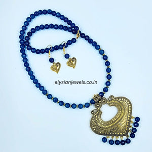 Blue Beads With Antique Pendant Necklace
