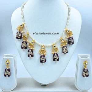 Purple Meenakari Kundan Tumble Beads Kundan Necklace