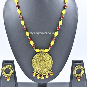 Maroon With Yellow Beads Antique Pendant Necklace