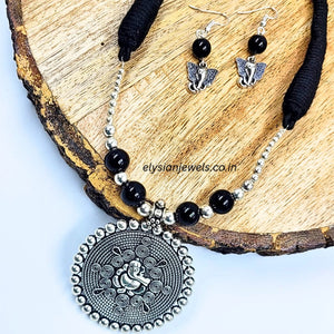 Black Beads Oxidized Necklace
