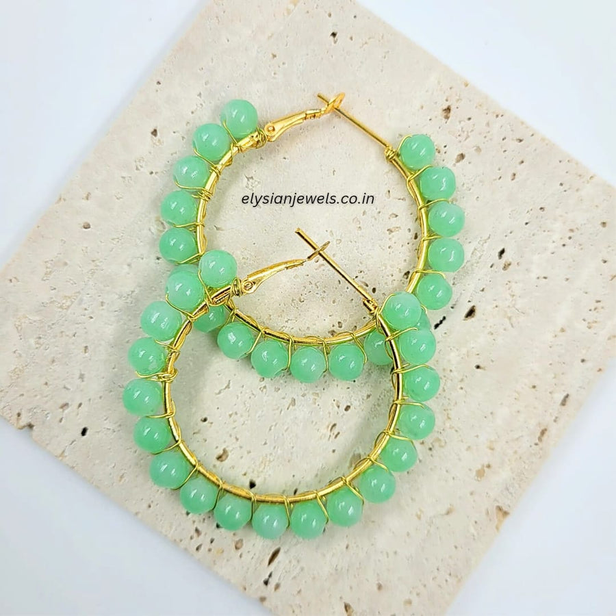 Pastel Green Beads Hoop Earring