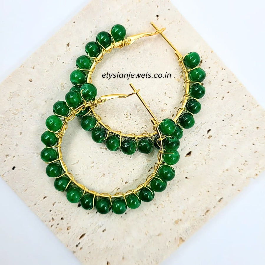 Green Beads Hoop Earring