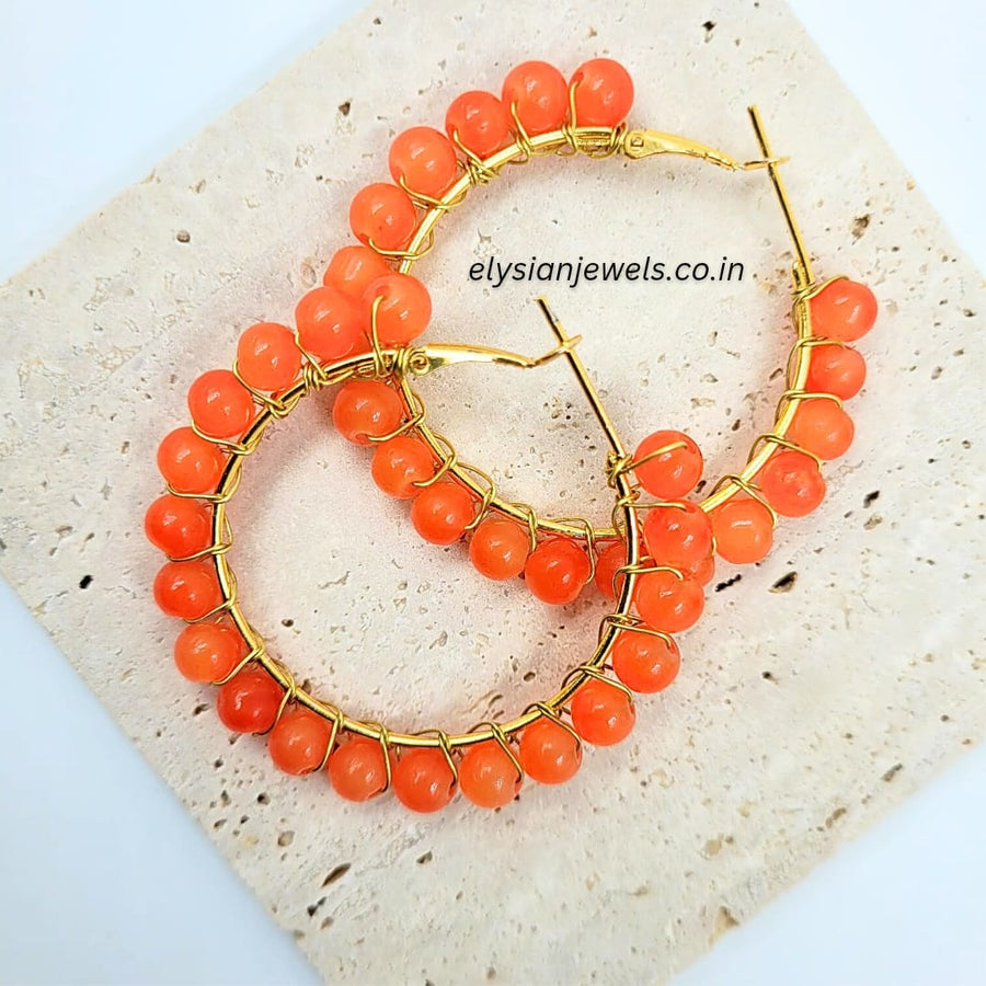 Orange Beads Hoop Earring