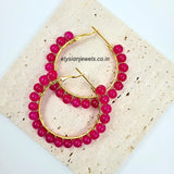 Magenta Beads Hoop Earring