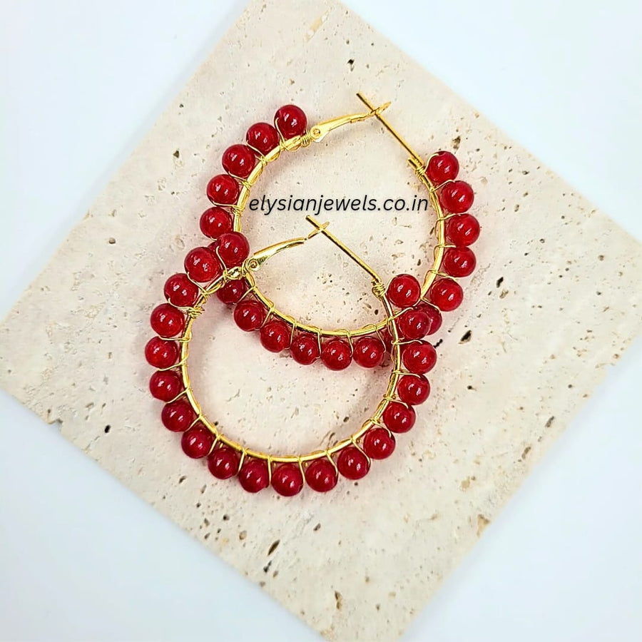Maroon Beads Hoop Earring