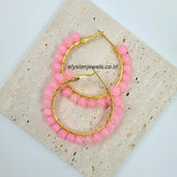 Pink Beads Hoop Earring