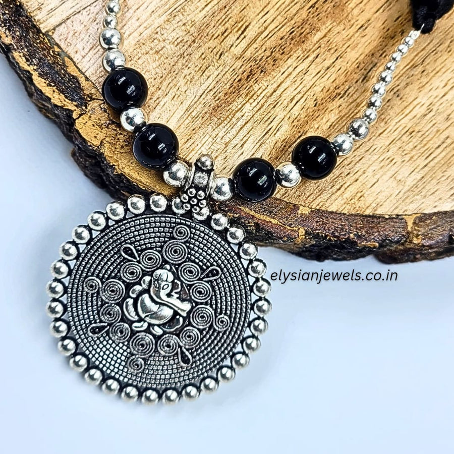 Black Beads Oxidized Necklace