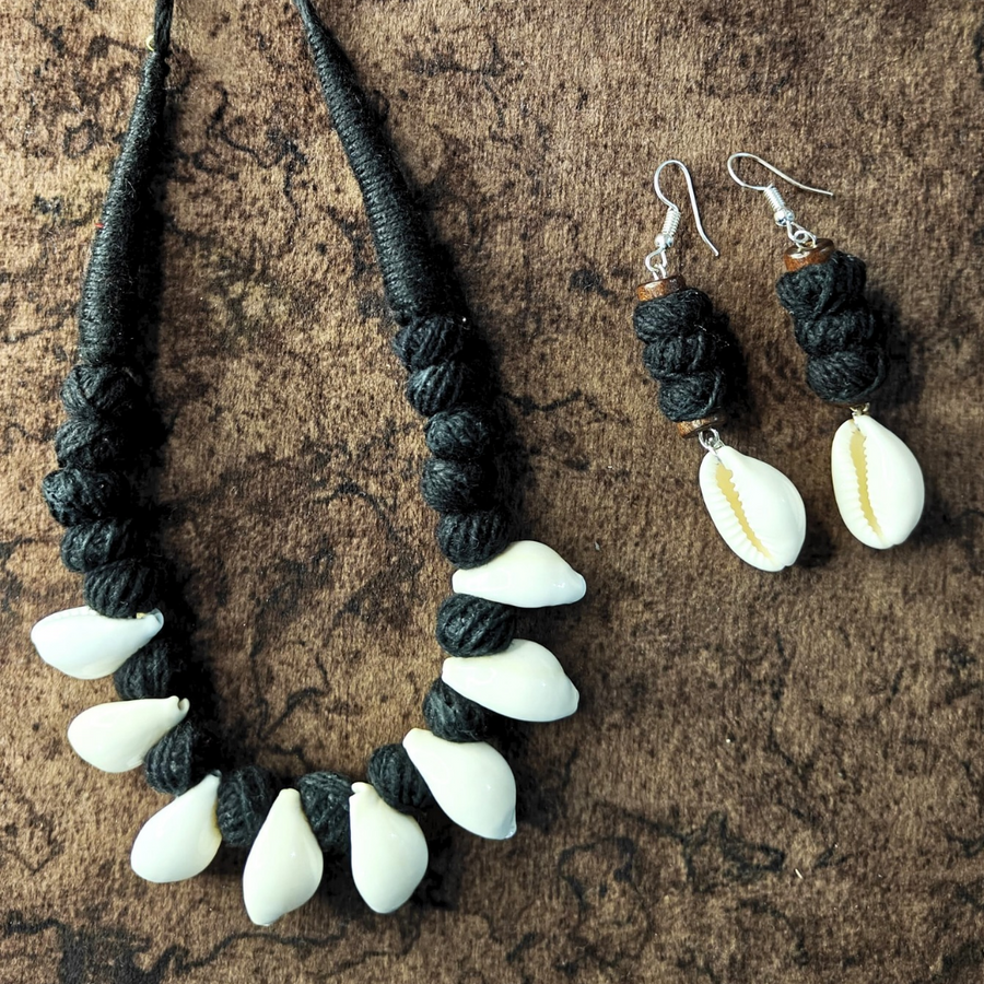 Cowrie With Cotton Beads Necklace