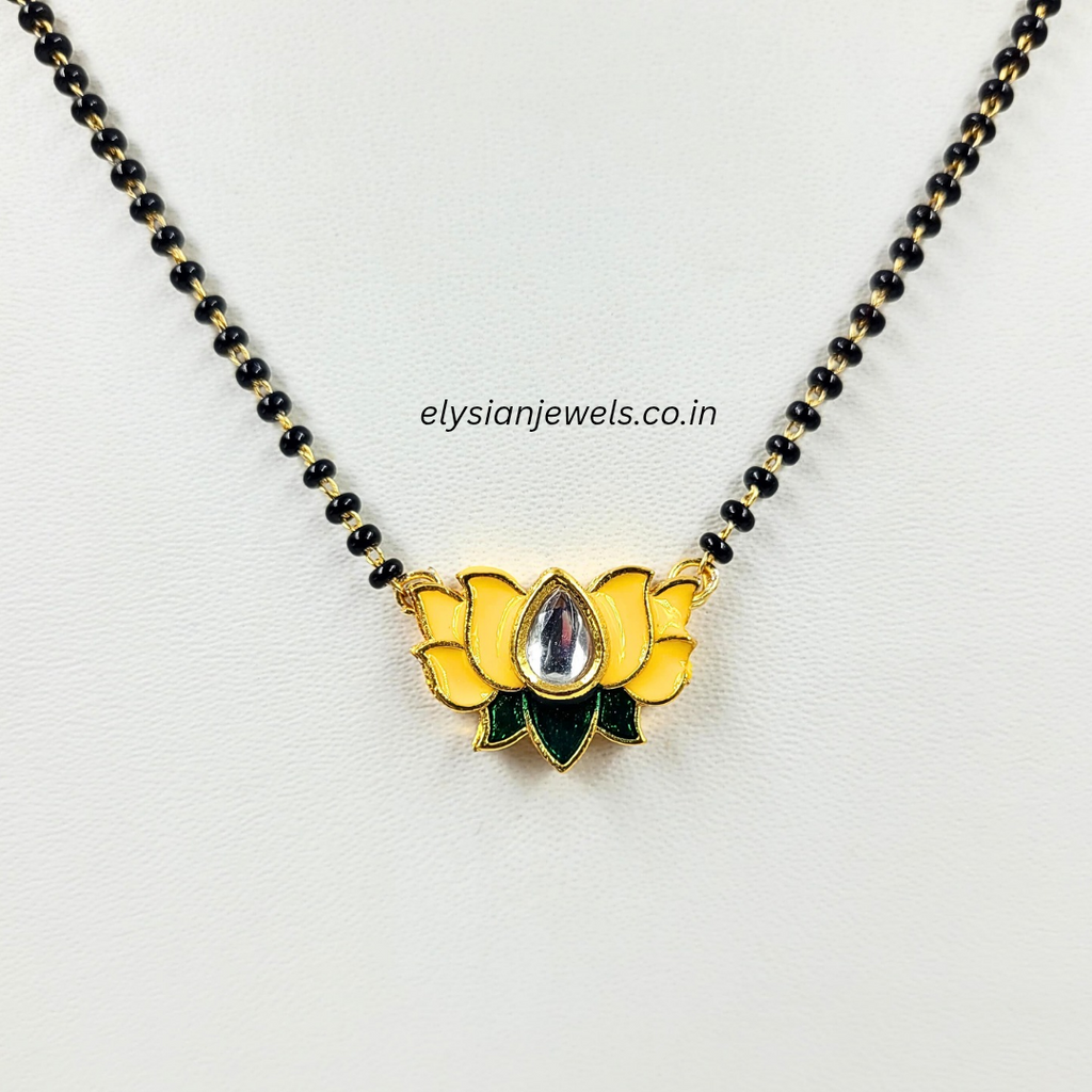 Yellow Colour Lotus Meenakari Kundan Mangalsutra
