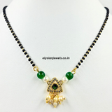 Green Beads With Green Triangle American Diamond Kundan Mangalsutra