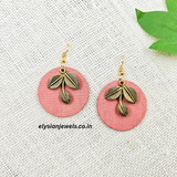 Leaf Shape Antique Charm With Round Fabric Earring