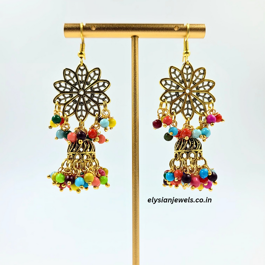 Multicolour Beads Antique Jhumka Earring