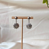 Silver Beads With 9 Flower Charms Oxidized Necklace