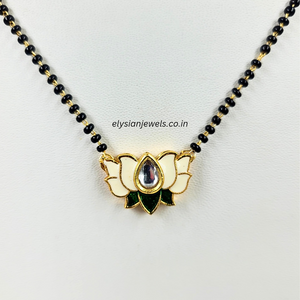 White Colour Lotus Meenakari Kundan Mangalsutra