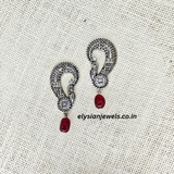 Peacock Silver Studs With Maroon Tumble Beads Oxidized Earring