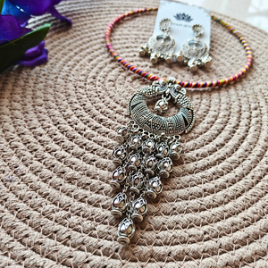 Colourful Hasli With Peacock Design Oxidized Pendant Necklace