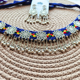 Blue Dori With Oxidized Flower Charm Necklace