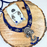 Blue Binuni Tar And Blue Beads With Ganpati Pendant Necklace