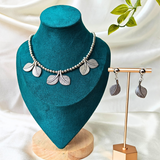 Silver Colour Beads With Leaf Shape Charms Oxidized Necklace