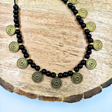 Black Beads With Antique Charms Necklace