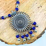 Blue Colour 10mm Beads With Oxidized Pendant Necklace
