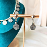 Silver Colour Beads With Silver Round Flower Charms Oxidized Necklace