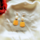 Square Beads With Pearl Beads Earring
