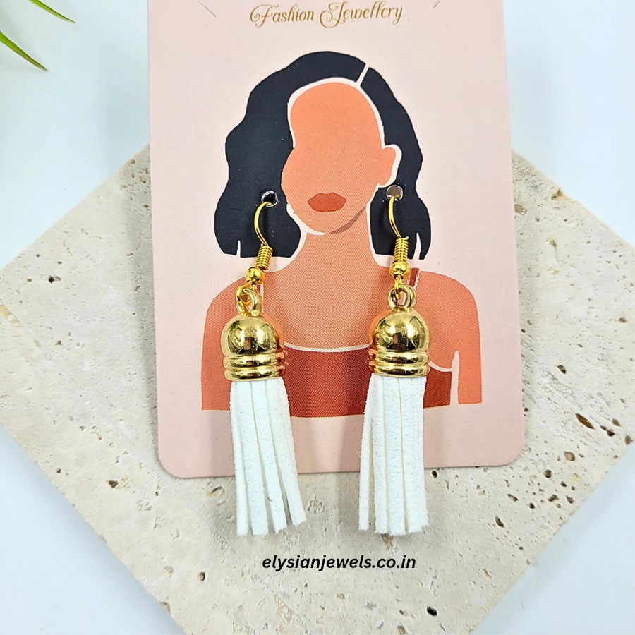 White Suede Tassel Earring
