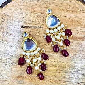 Maroon Tumble Beads With Triangle Kundan Earring