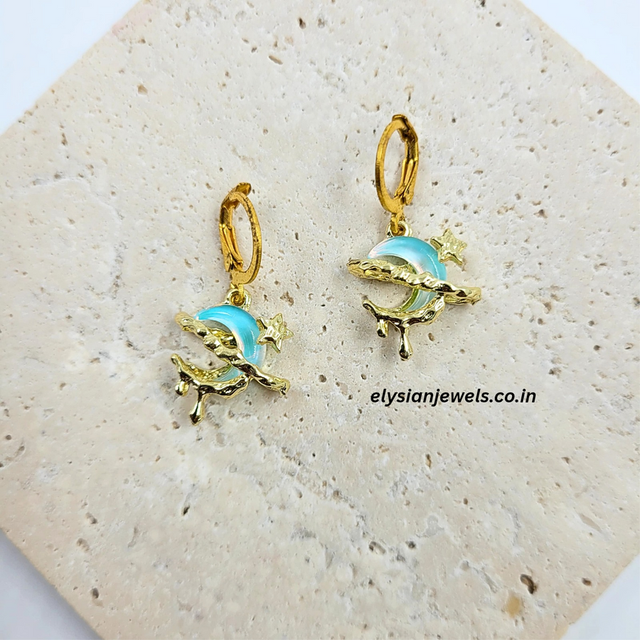 Sky Blue Dripping Moon And Star Charm Kids Earring