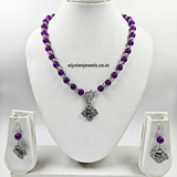 Beads & Silver Beads With Rose Charm Oxidized Necklace