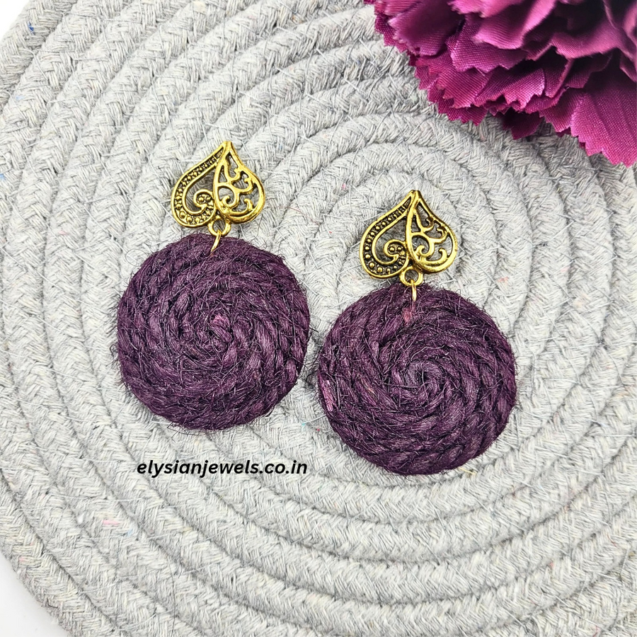 Antique Stud With Purple Jute Earring
