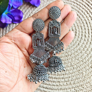 Anti Tarnish Silver Oxidized Jhumka Earrings