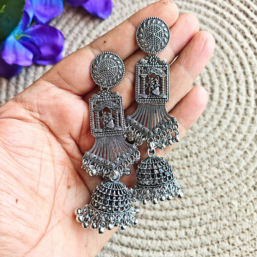Anti Tarnish Silver Oxidized Jhumka Earrings